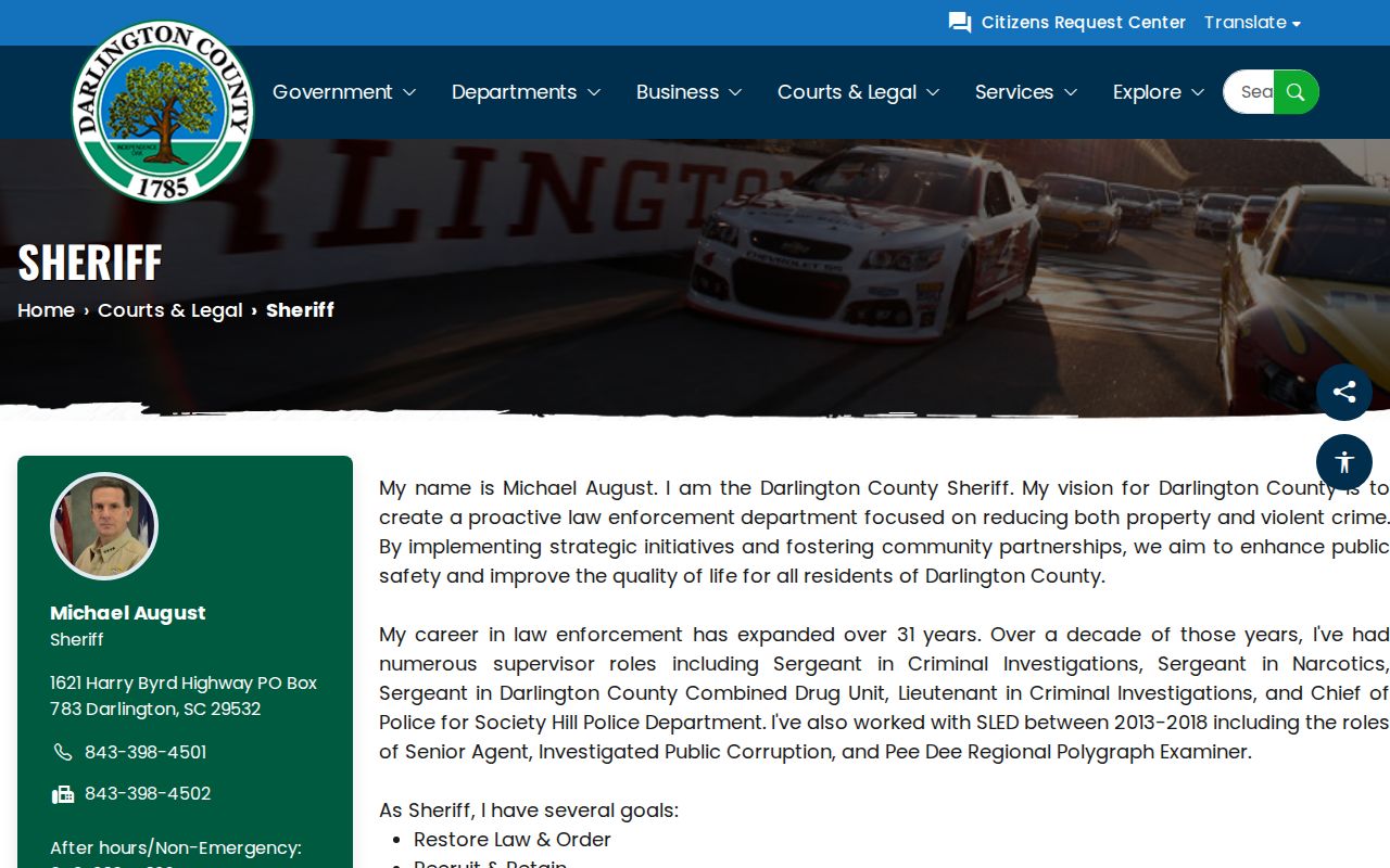 Darlington County Sheriff Civil/Warrant routing and office information