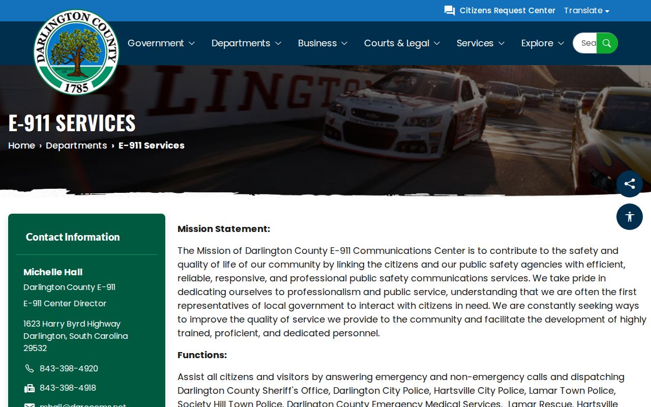 Darlington County 24/7 dispatch and multi-agency routing information