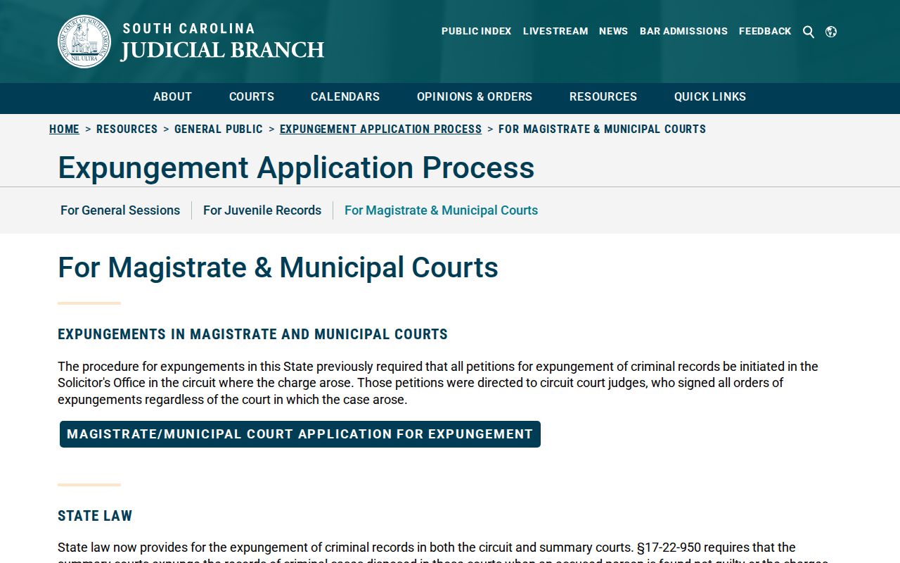 South Carolina guidance on bench-warrant records and expungement for eligible cases