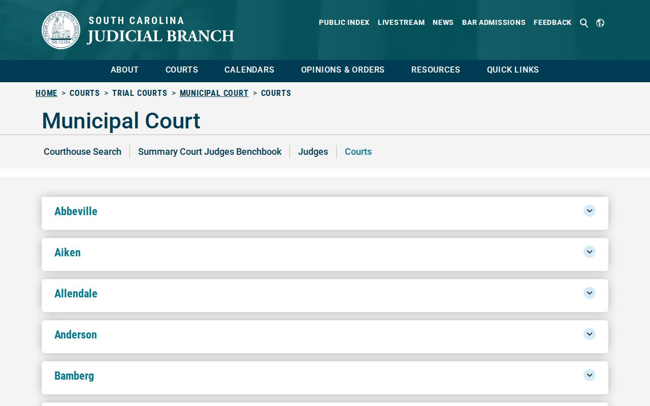 South Carolina Judicial Branch listing for Society Hill Municipal Court