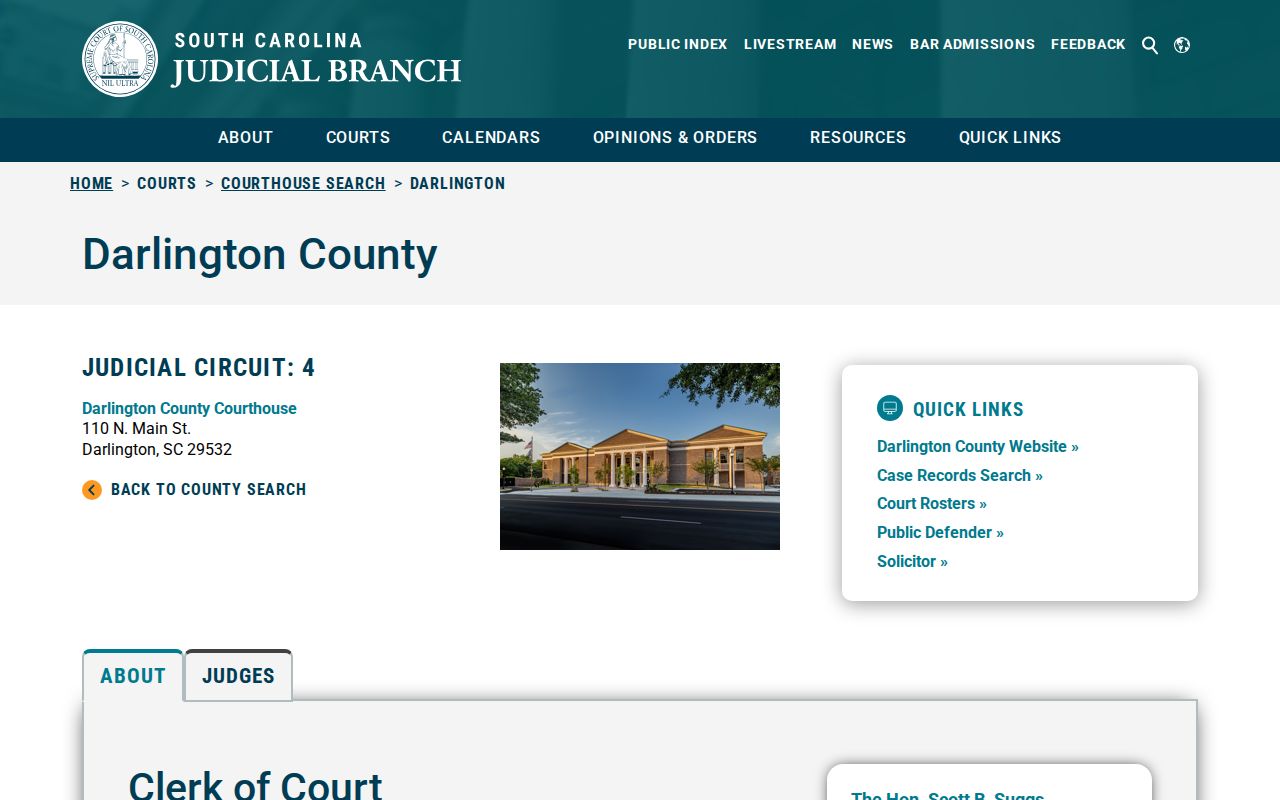 Official Darlington County courthouse and Clerk of Court information page