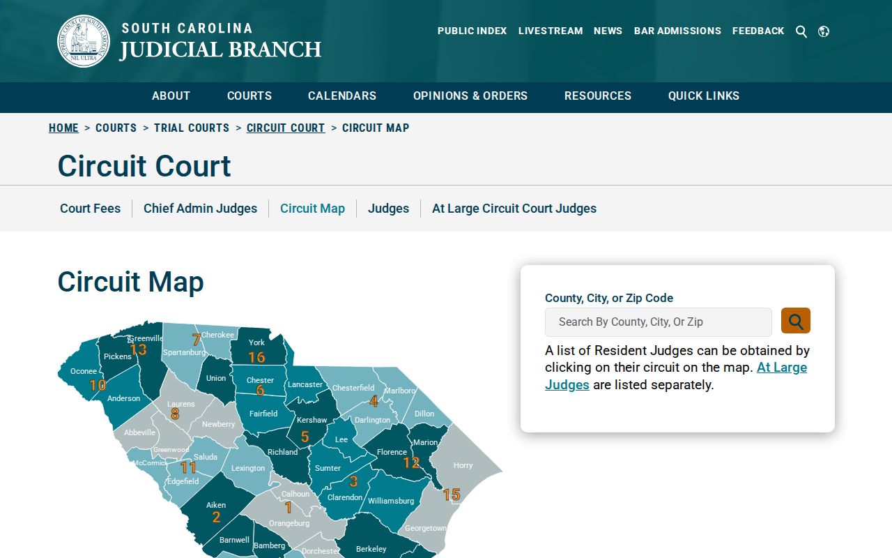 South Carolina Fourth Judicial Circuit map including Darlington County